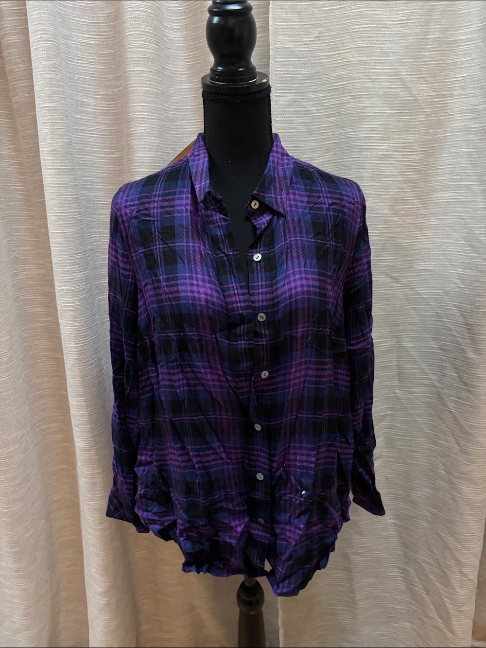 J. Jill Purple and Black Plaid Button-Down Shirt